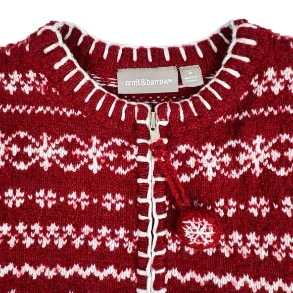 Croft & Barrow Christmas Holiday Sweater S Red Polar Bear Snowflake Silk Wool - Picture 3 of 16